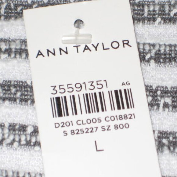 NWT Ann Taylor Large Sweater Top Sweatshirt Gray Black Tweed Stripe Funnel Neck - Picture 2 of 8